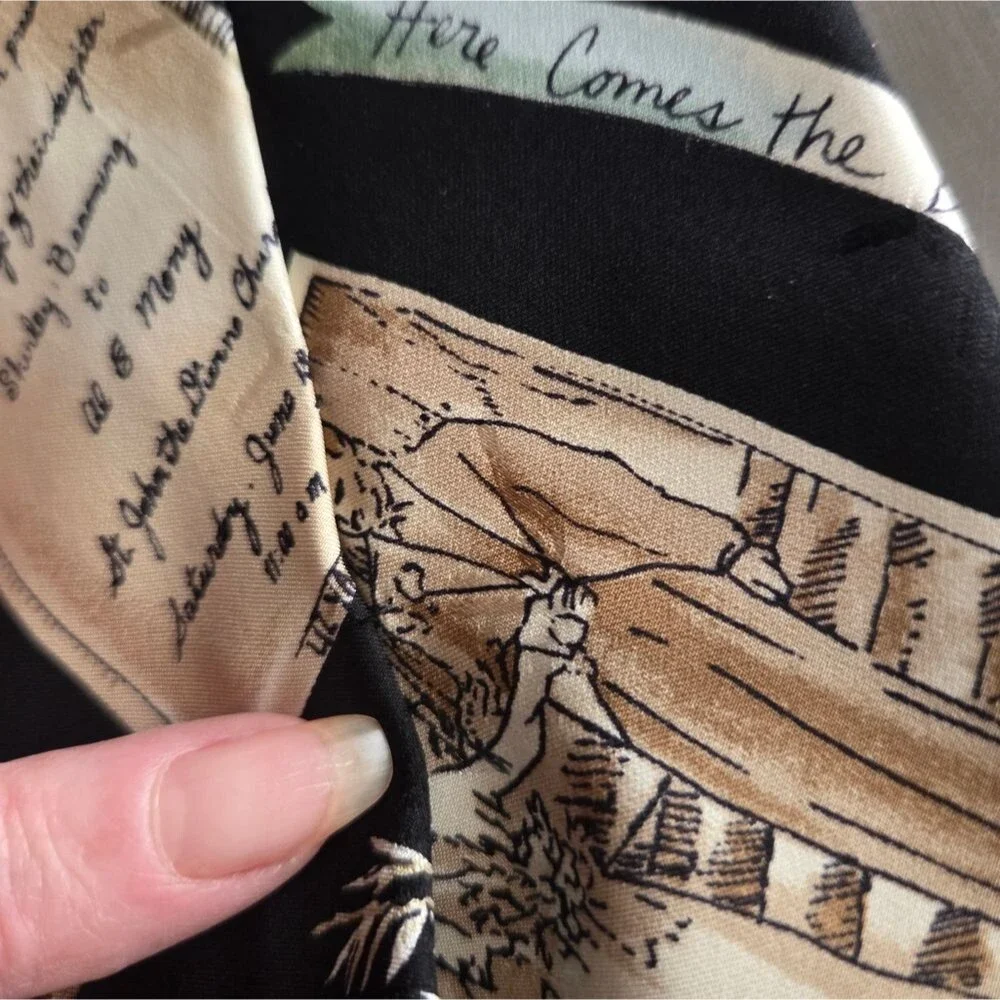 Nicole Miller Vintage 90s Multi Color Black Wedding Bride Groom Motif Silk Tie